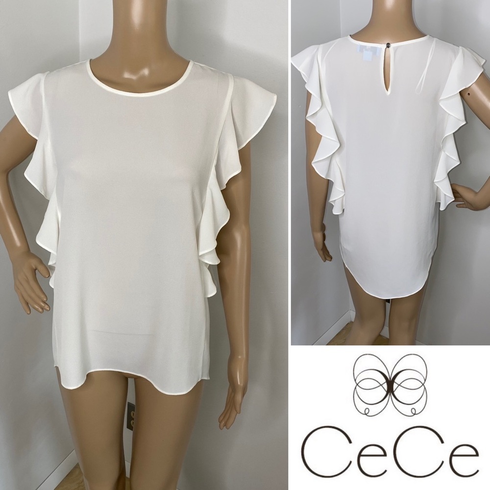BNWOT CECE Ivory Cascading Ruffle Blouse